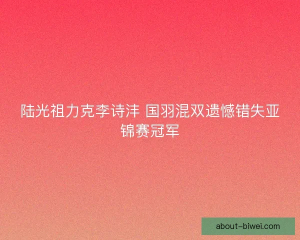 陆光祖力克李诗沣 国羽混双遗憾错失亚锦赛冠军